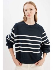 DeFacto Bluza w kolorze granatowo-białym rozmiar: XXL. Niebieskie bluzy bez kaptura damskie DeFacto, xxl. Za 130.99 zł.