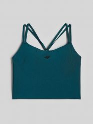 4F Crop top do jogi szybkoschnący damski - turkusowy L. Niebieskie topy damskie 4f, l, bez wzorów, z materiału, bez ramiączek. Za 149.99 zł.