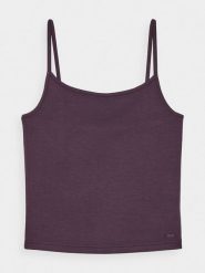 4F Crop-top slim gładki z modalem damski - fioletowy XL. Fioletowe topy damskie 4f, xl, bez wzorów, z dzianiny, bez kołnierzyka. W wyprzedaży za 29.99 zł.