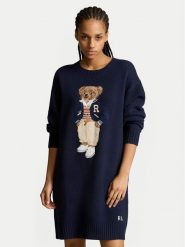 Polo Ralph Lauren Sukienka dzianinowa 211941576001 Granatowy Relaxed Fit. Niebieskie sukienki damskie Polo Ralph Lauren, s, bez wzorów, z dzianiny, bez kołnierzyka, bez ramiączek. Za 1,799.00 zł.