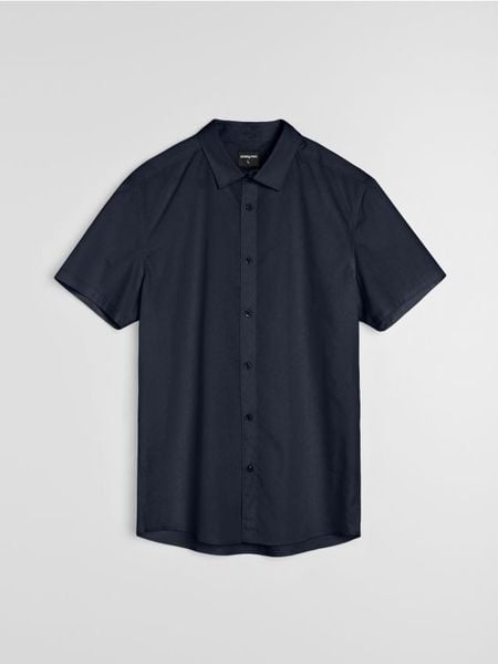 Koszula z krótkim rękawem - granatowy. Niebieskie koszule męskie Sinsay, l, bez wzorów, bez kołnierzyka, bez ramiączek. Za 29.99 zł.