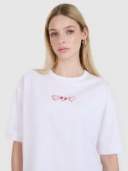 4F T-shirt oversize z nadrukiem damski - biały XXL. Białe t-shirty damskie 4f, xs, bez wzorów, z bawełny, bez kołnierzyka. Za 29.99 zł.