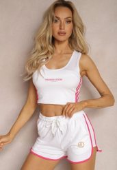 Białe Szorty Dresowe z Bawełny High Waist z Metalową Wstawką Lumira. Białe szorty damskie Renee, bez wzorów, z bawełny, sportowe, z podwyższonym stanem. Za 29.99 zł.