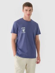 4F T-shirt regular z nadrukiem męski - niebieski XXL. Niebieskie t-shirty męskie 4f, m, bez wzorów, z bawełny, bez kołnierzyka. W wyprzedaży za 29.99 zł.
