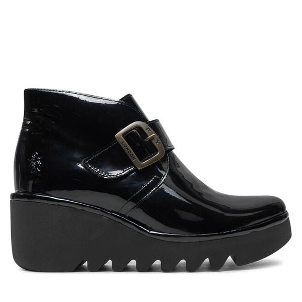 Botki Fly London. Czarne botki damskie Fly London, bez obcasa, na koturnie, bez zapięcia. Za 379.99 zł.