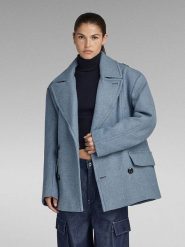 G-Star Wełniana kurtka w kolorze błękitnym rozmiar: M. Niebieskie kurtki damskie G-Star, m, bez wzorów, z wełny, bez kaptura. Za 550.36 zł.