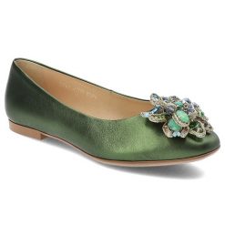 Zielone Baleriny Armodo Eleganckie Obuwie Damskie Ze Skóry Naturalnej. Zielone baleriny damskie Armodo, z aplikacjami, ze skóry, bez obcasa, na obcasie. Za 499.00 zł.
