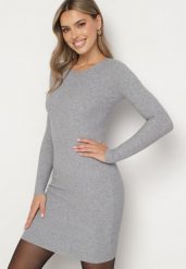 Szara Prążkowana Sweterkowa Sukienka o Dopasowanym Kroju Irisaria. Szare sukienki damskie Born2be, do pracy, m, bez wzorów, prążkowane, biznesowe, bez kołnierzyka, bez ramiączek, mini, dopasowane. W wyprzedaży za 55.99 zł.