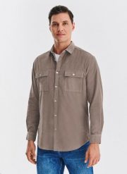 PAKO LORENTE - Brązowa koszula sztruksowa z kieszeniami na piersi. Brązowe koszule męskie Pako Lorente, na jesień, m, bez wzorów, z bawełny, bez kołnierzyka, bez ramiączek. Za 149.99 zł.