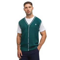 Męska kamizelka golfowa z dzianiny z dekoltem w serek Siroko Carnoustie Teal. Zielone kamizelki męskie SIROKO, m, z dzianiny. Za 190.00 zł.