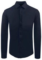 Elegancka Koszula z Dzianinowej Tkaniny - Prosty Krój - Granatowa. Niebieskie koszule męskie Pazzani, bez wzorów, z bawełny, bez kołnierzyka, bez ramiączek. Za 199.00 zł.