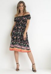 Czarna Rozkloszowana Sukienka Bawełniana Hiszpanka we Wzór Paisley Dottia. Czarne sukienki damskie Born2be, l, bez wzorów, z bawełny, bez kołnierzyka, bez ramiączek, midi, rozkloszowane. W wyprzedaży za 43.99 zł.