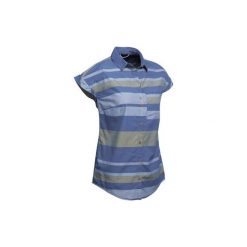 Koszula trekkingowa z krótkim rękawem TRAVEL100 fresh damska. Niebieskie koszule damskie FORCLAZ, xl, bez wzorów, z materiału, bez kołnierzyka, bez ramiączek. W wyprzedaży za 49.99 zł.