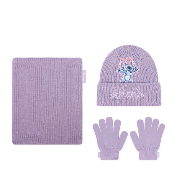 Komplet czapka, komin i rękawiczki Disney Classics. Fioletowe czapki zimowe damskie Disney Classics. Za 69.99 zł.