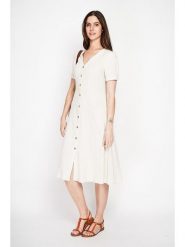 Le Jardin du Lin Lniana sukienka w kolorze kremowym rozmiar: 38. Brązowe sukienki damskie Le jardin du lin, bez wzorów, ze lnu, bez kołnierzyka, bez ramiączek, midi. Za 152.99 zł.