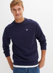 Bluza z poliestru z recyklingu, z rękawami raglanowymi. Niebieskie bluzy bez kaptura męskie bonprix, l. Za 84.99 zł.