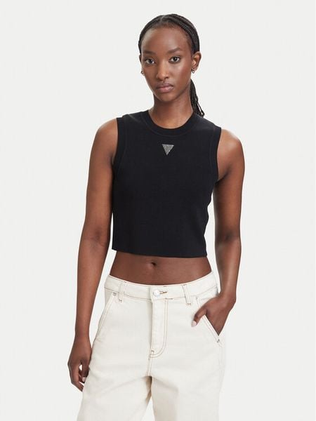 Guess Top W4GZ34 Z3F40 Czarny Slim Fit. Czarne topy damskie Guess, xs, z aplikacjami, z syntetyku, bez kołnierzyka. Za 214.99 zł.