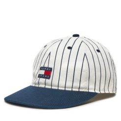 Czapka z daszkiem Tommy Jeans. Białe czapki męskie Tommy Jeans, bez wzorów, z jeansu, sportowe. Za 119.99 zł.
