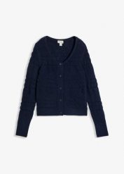 Sweter rozpinany ażurowy. Niebieskie kardigany damskie bonprix, w ażurowe wzory. Za 109.99 zł.