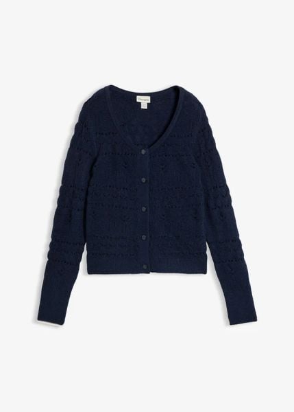 Sweter rozpinany ażurowy. Niebieskie kardigany damskie bonprix, w ażurowe wzory. Za 109.99 zł.