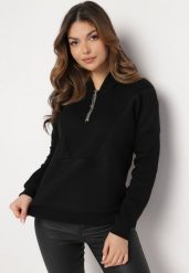 Czarna Bawełniana Bluza z Kapturem Hebesa. Czarne bluzy z kapturem damskie Born2be, z bawełny. Za 89.99 zł.