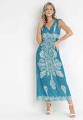 Zielona Sukienka w Stylu Boho z Gumką w Talii i Sznurkami przy Ramionach Niree. Zielone sukienki damskie Born2be, na imprezę, l, bez wzorów, boho, bez kołnierzyka, bez ramiączek, maxi. W wyprzedaży za 63.99 zł.