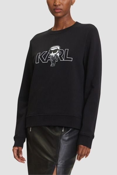 KARL LAGERFELD Czarna bluza damska Ikon z nadrukiem, Rozmiar XS. Czarne bluzy bez kaptura damskie Karl Lagerfeld, uniwersalny, z bawełny. W wyprzedaży za 469.99 zł.
