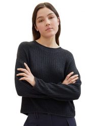 Tom Tailor Sweter w kolorze granatowym rozmiar: XS. Niebieskie swetry klasyczne damskie Tom Tailor, xs, ze splotem, bez kołnierzyka. Za 61.46 zł.