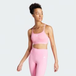 Biustonosz Aeroreact Training Light-Support. Czerwone biustonosze sportowe damskie Adidas, bez wzorów, z materiału. W wyprzedaży za 131.75 zł.