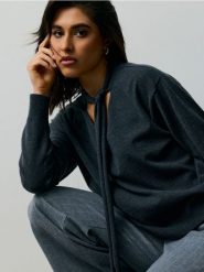 Sweter z wiązaniem przy dekolcie - szary. Szare swetry klasyczne damskie Sinsay, l, bez kołnierzyka. Za 45.99 zł.