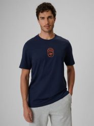 4F T-shirt regular z nadrukiem męski - granatowy XXL. Niebieskie t-shirty męskie 4f, m, bez wzorów, z bawełny, bez kołnierzyka. Za 59.99 zł.