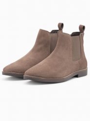 Buty męskie skórzane sztyblety - ciemnobeżowe V4 - Rozmiar: 43. Brązowe sztyblety męskie Ombre Clothing, z gumy, bez zapięcia. W wyprzedaży za 99.99 zł.