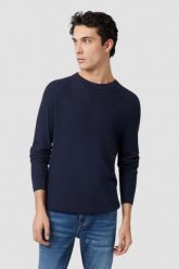GUESS Granatowy sweter męski Davin Cn Ls. Niebieskie swetry męskie Guess, l, z aplikacjami, z bawełny, bez kołnierzyka. W wyprzedaży za 322.99 zł.