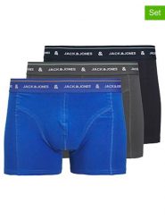 Jack & Jones Bokserki (3 pary) w kolorze antracytowym, niebieskim i czarnym rozmiar: L. Czarne bokserki męskie Jack & Jones, bez wzorów. Za 66.00 zł.