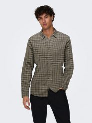 ONLY & SONS Koszula - Regular fit - w kolorze szarobrązowym rozmiar: XL. Brązowe koszule męskie Only & Sons, xl, bez wzorów, z bawełny, bez kołnierzyka, bez ramiączek. Za 109.95 zł.