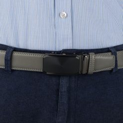 Pasek męski skórzany 3,5 cm klamra automatyczna Beltimore szary 50-601 : Kolory - szary, srebrny, Rozmiar pasków - r.105-120 cm. Szare paski męskie bez wzorów, ze skóry, wizytowe. Za 64.99 zł.