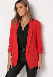 Czerwona Marynarka Bez Zapięć z Ozdobnym Marszczeniem i Imitacją Kieszeni Phelotis. Czerwone marynarki i żakiety damskie Born2be, l, z aplikacjami, z tkaniny, eleganckie. Za 89.99 zł.