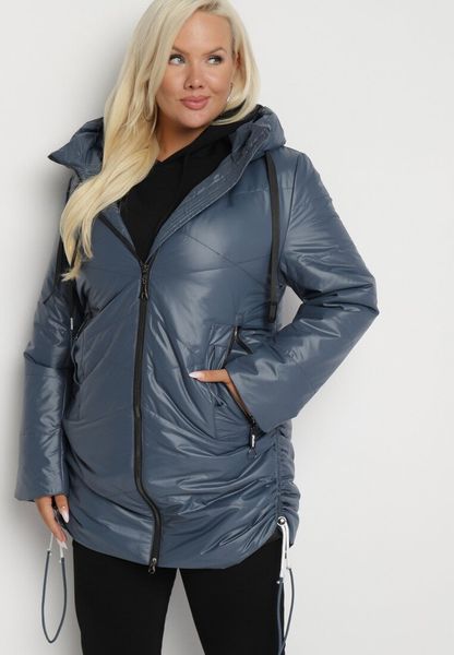 Niebieska Długa Pikowana Kurtka z Kołnierzem Ozdobiona Sznurkami Rotira. Niebieskie kurtki damskie Born2be, l, bez wzorów, z jeansu, bez kaptura. Za 259.99 zł.