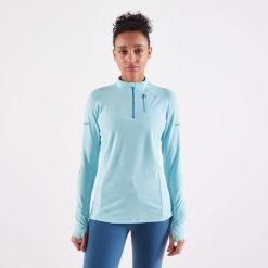 Koszulka do biegania z długim rękawem damska Kiprun Run 500 Warm ocieplana. Czarne t-shirty damskie KIPRUN, l, bez wzorów, z materiału, bez kołnierzyka. Za 149.99 zł.
