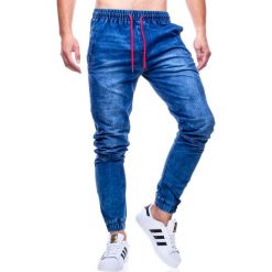 Spodnie męskie joggery jeansowe Recea. Niebieskie spodnie materiałowe męskie Recea, bez wzorów, z bawełny, eleganckie. Za 79.99 zł.