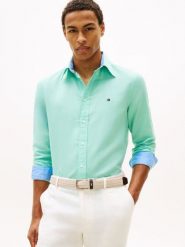 Tommy Hilfiger koszula casual z lnem Mężczyźni Regular Fit len niebieski, S. Niebieskie koszule męskie Tommy Hilfiger, m, bez wzorów, z bawełny, bez kołnierzyka, bez ramiączek. Za 379.95 zł.