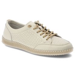 Półbuty damskie Vinceza, cholewka ze skóry naturalnej na płaskiej podeszwie z klasycznym sznurowaniem, beżowe, 79598. Brązowe półbuty damskie VINCEZA, bez wzorów, ze skóry, klasyczne, bez obcasa, na płaskiej podeszwie. Za 144.90 zł.