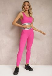 Fuksjowe Sportowe Legginsy Elastyczne z Ozdobną Szeroką Gumą w Pasie Larnode. Czerwone legginsy damskie Renee, bez wzorów, z gumy. Za 34.99 zł.