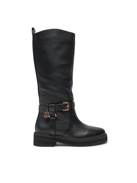 TWINSET Oficerki 242TGT172 Czarny. Czarne kozaki damskie Twinset, ze skóry, bez obcasa, na płaskiej podeszwie. Za 989.99 zł.