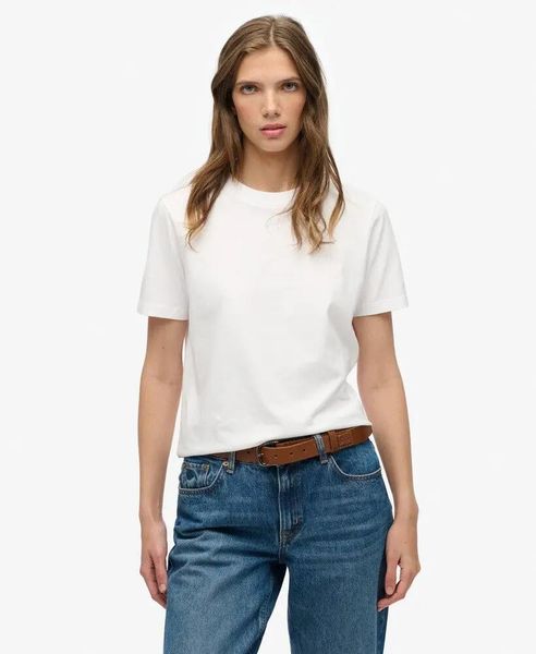 Superdry Koszulka Essential Logo z haftem z bawełny organicznej. Białe topy sportowe damskie Superdry., bez wzorów, z bawełny, bez ramiączek. Za 128.60 zł.