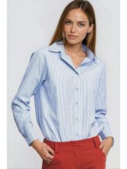 Nife Bluzka w kolorze błękitnym rozmiar: 40. Niebieskie bluzki damskie Nife, bez wzorów, bez kołnierzyka, bez ramiączek. Za 154.07 zł.