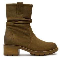 Botki Tamaris. Brązowe botki damskie Tamaris, bez obcasa, na słupku, bez zapięcia. Za 309.99 zł.