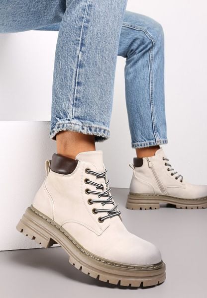 Beżowe Traperki z Ociepleniem i Sznurowaniem Almudena. Brązowe trapery damskie Renee, bez obcasa. Za 79.99 zł.