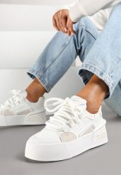 Białe Streetwearowe Sneakersy Trampki na Platformie Danenith. Białe trampki i tenisówki damskie Renee, bez wzorów, z jeansu. Za 99.99 zł.