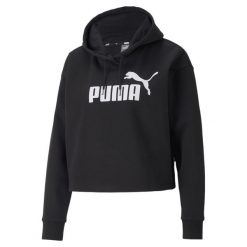 Damska bluza o skróconym kroju z kapturem z logo Essentials PUMA Black. Czarne bluzy sportowe damskie Puma, na zimę, l. W wyprzedaży za 173.85 zł.